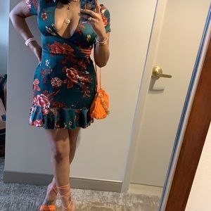 Deep V Backless Satin Dress